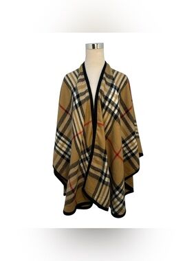 NWT Lord & Taylor Nova Camel Tan Check Pattern Plaid Women's Shawl Cape